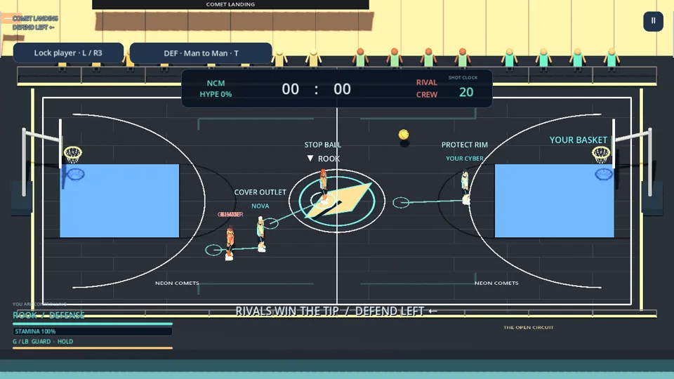 Dicyberus Basketball players on a customized dark home court with gold details.