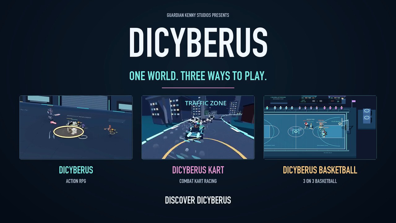 Dicyberus trailer poster showing all three games